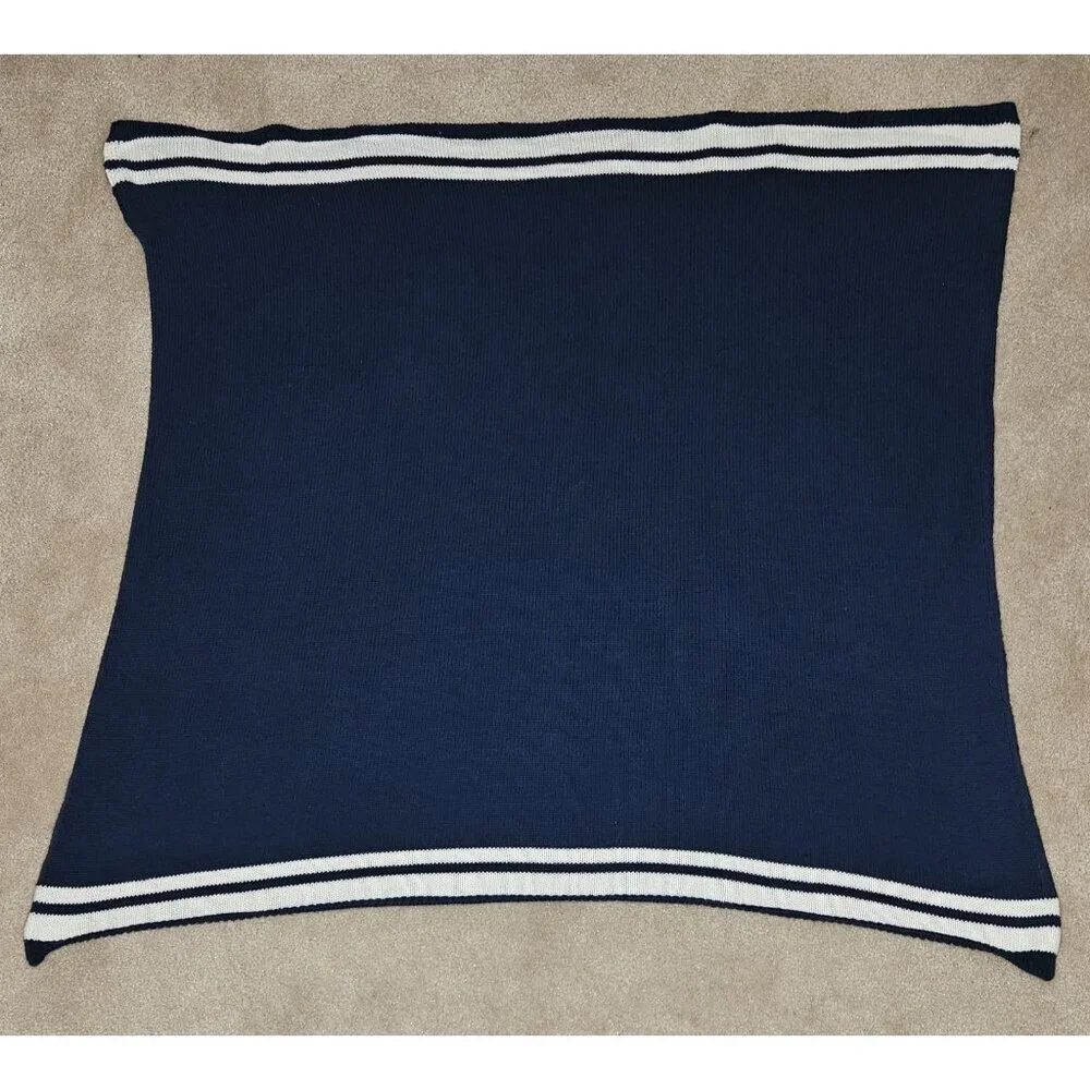 Blue White Striped Knit Baby Blanket 27x31